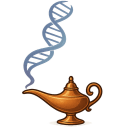 Cell Genie Logo - DNA helix emerging from a magic lamp