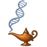 Cell Genie Logo - DNA helix emerging from a magic lamp